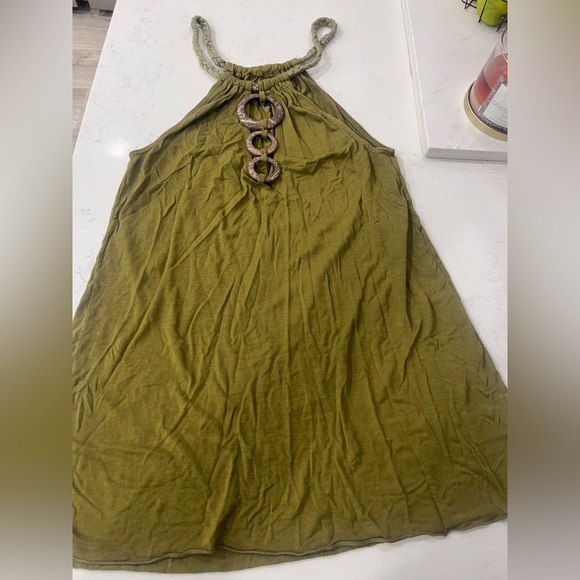 Free People Tops - FP Olive Green Halter Top with Chain Detail